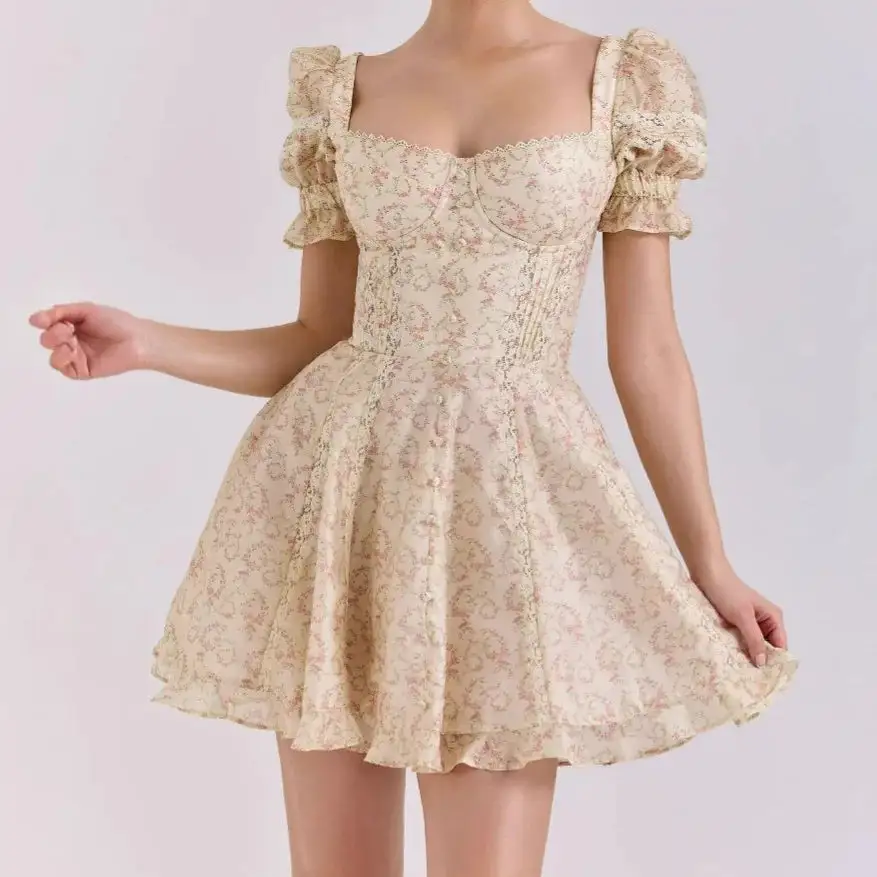 Refined Puff Sleeve Printed Mini Dress