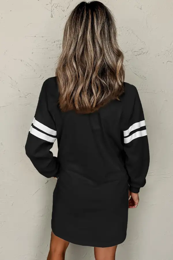 Varsity Contrast Banded Sleeve Shift Sweatshirt Dress Relaxed