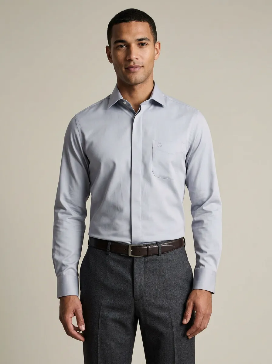 Men's Harbor Nautical Anchor Embroidered Non-Iron Cotton Shirt