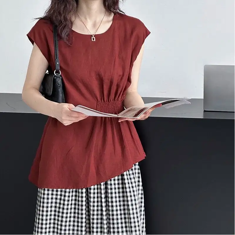Loose Round Neck Waist Shirt