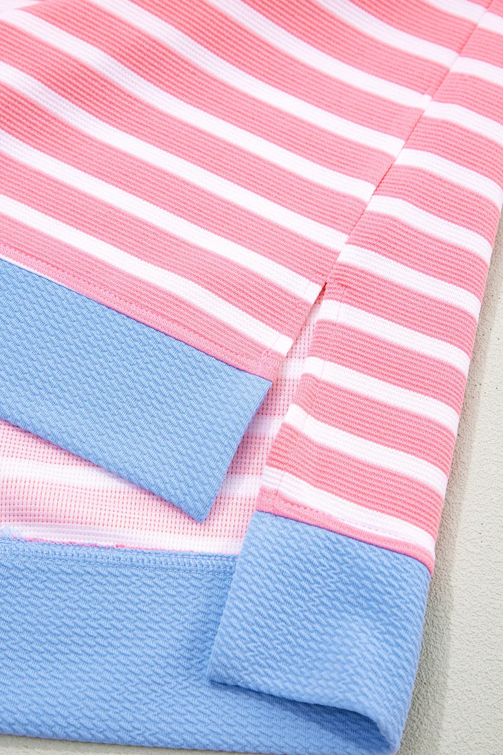 Pink Stripe Contrast Trim Loose Top