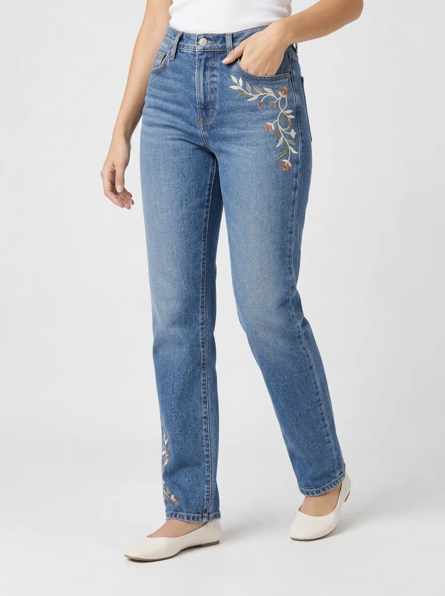 Polished Straight Leg Relaxed Denim Jeans