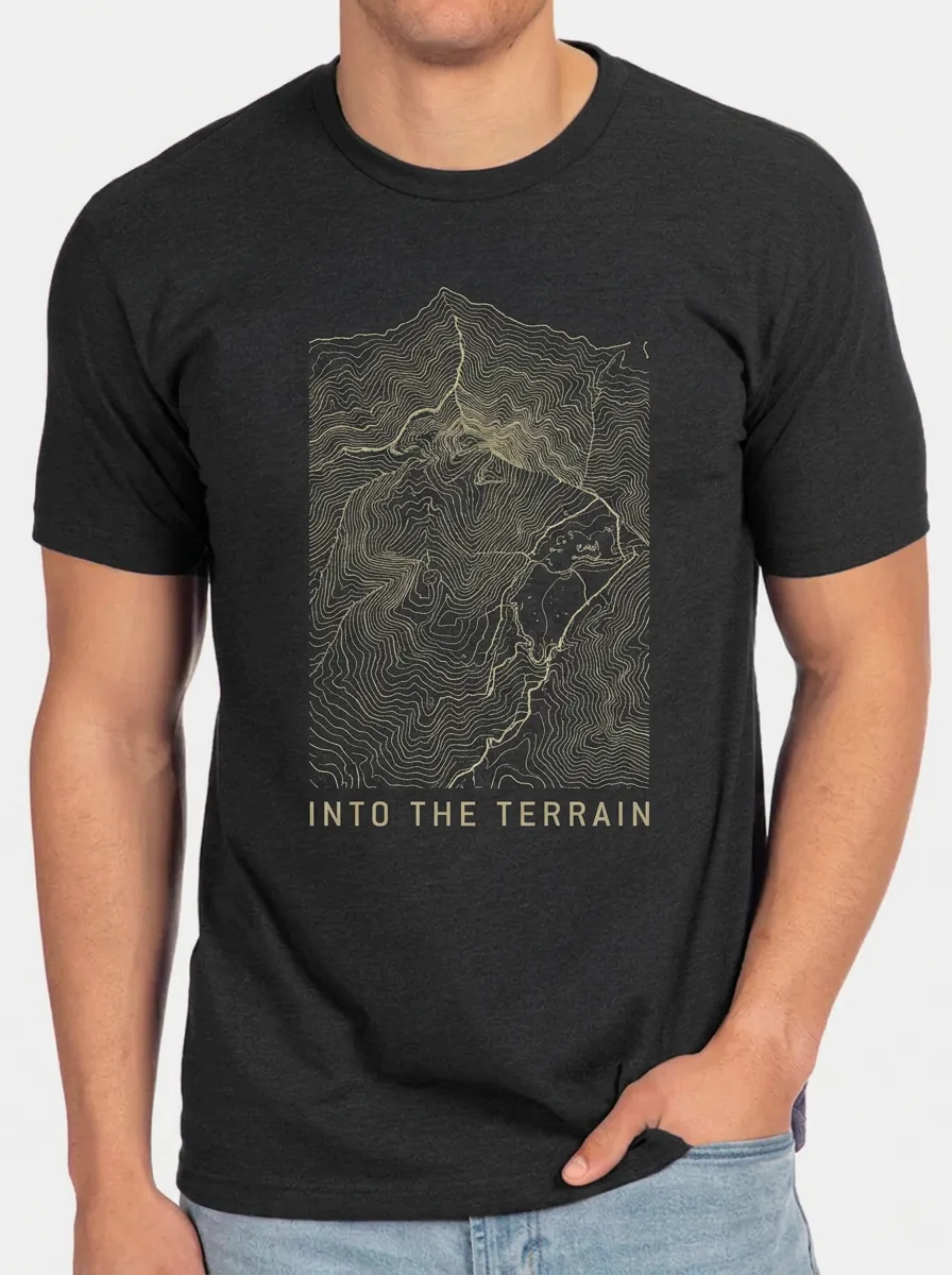 Men's Hiking Outdoor Lover Topographic Map Printed T-shirt
