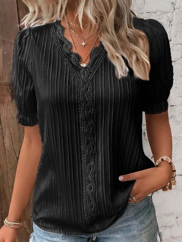 Limited Stock🛒Clearance sale🔥V Neck Plain Lace Elegant Shirt
