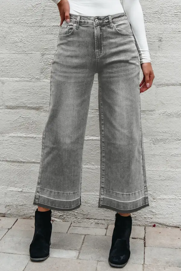 High Waist Relaxed Fit Straight Leg Cropped Casual Jeans