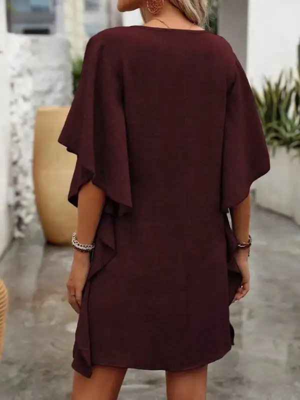 V Neck Ruffle Flutter Sleeve Mini Dress