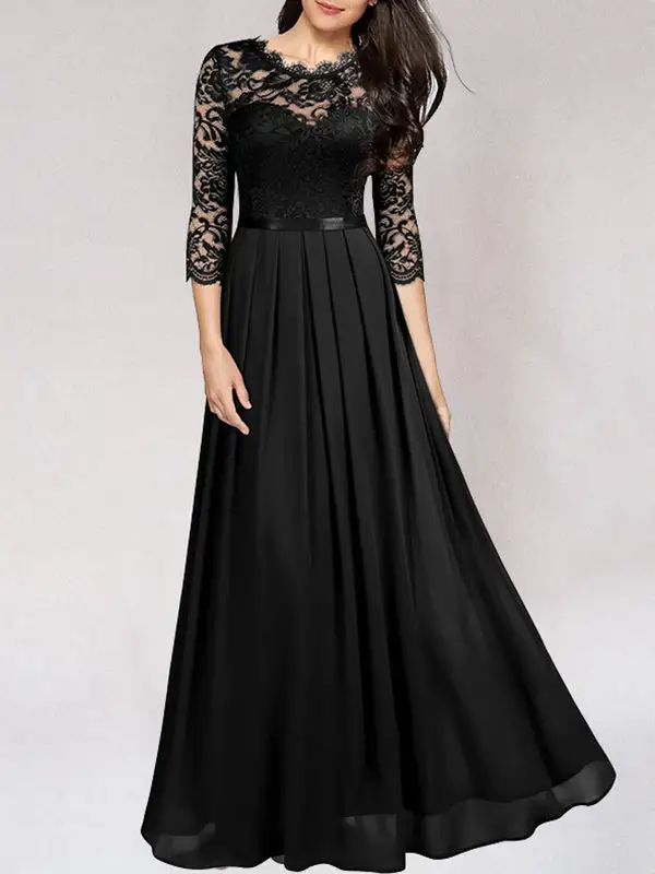 Women's Fitted Lace Floral Evening Dress
