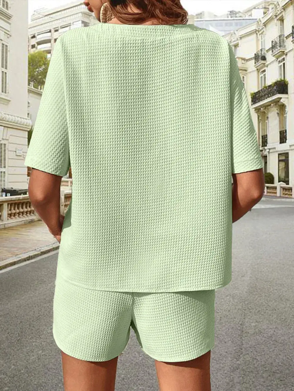 Waffle Knit Half Sleeve Top and Shorts Set