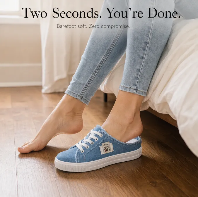 Frayed Denim Slip On Sneakers