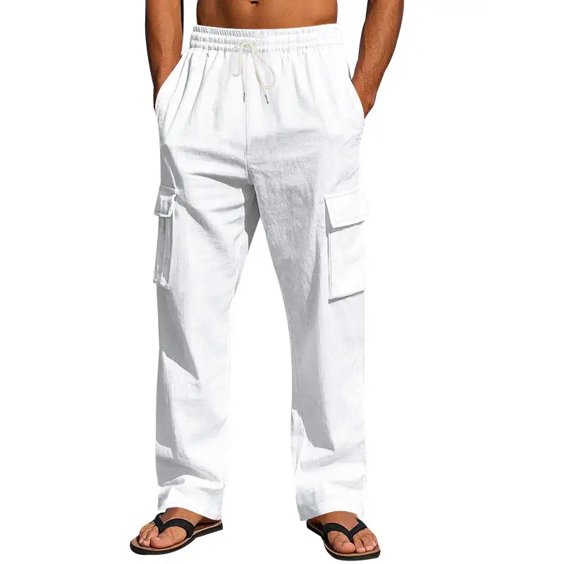 Men's Light Cargo Pants Pockets Straight Leg