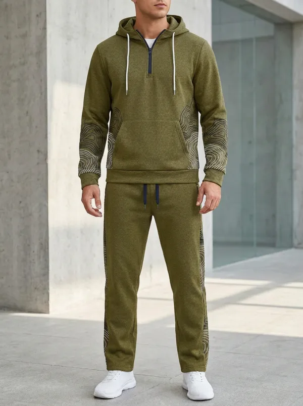 Men's Outdoor Hiking Topographic Print Jogger Set