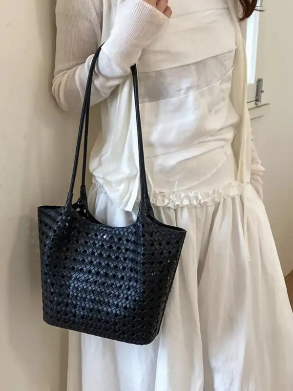 Women's Woven Leather-Look Shoulder Bag