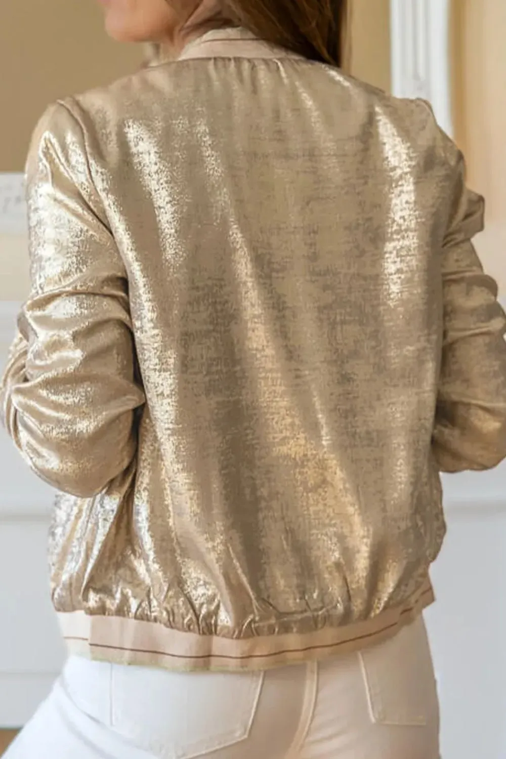 Zip-Up Collared Baseball-Collar Pocketed Jacket