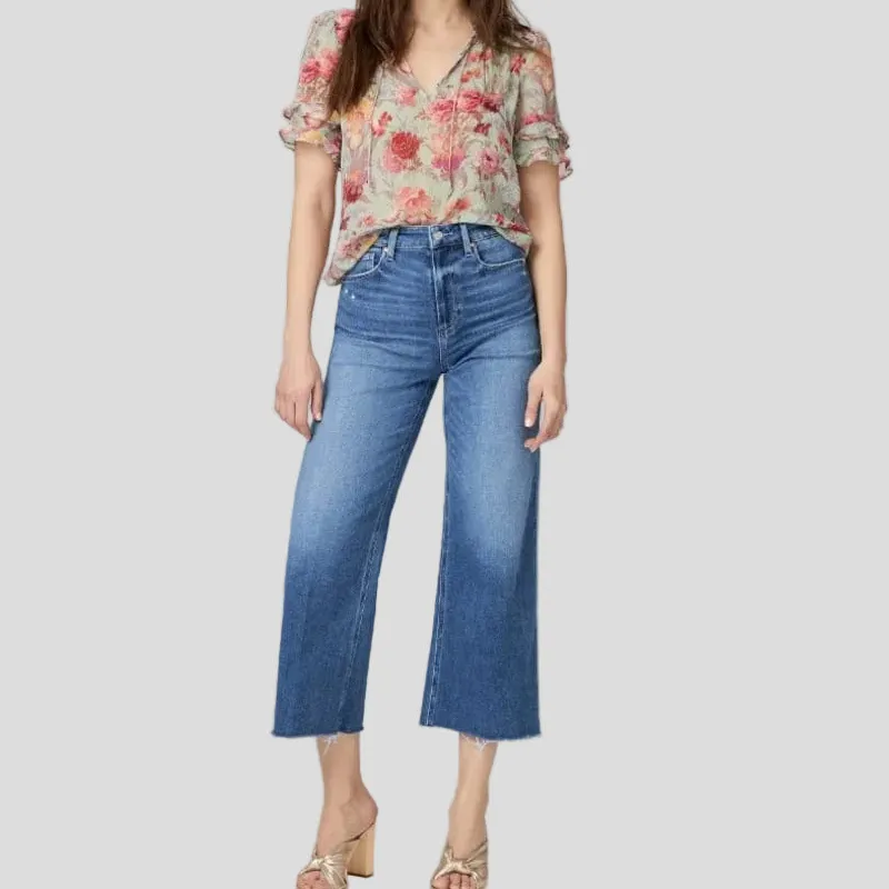 Polished Wide-Leg Ankle-Length High-Waist Women's Jeans