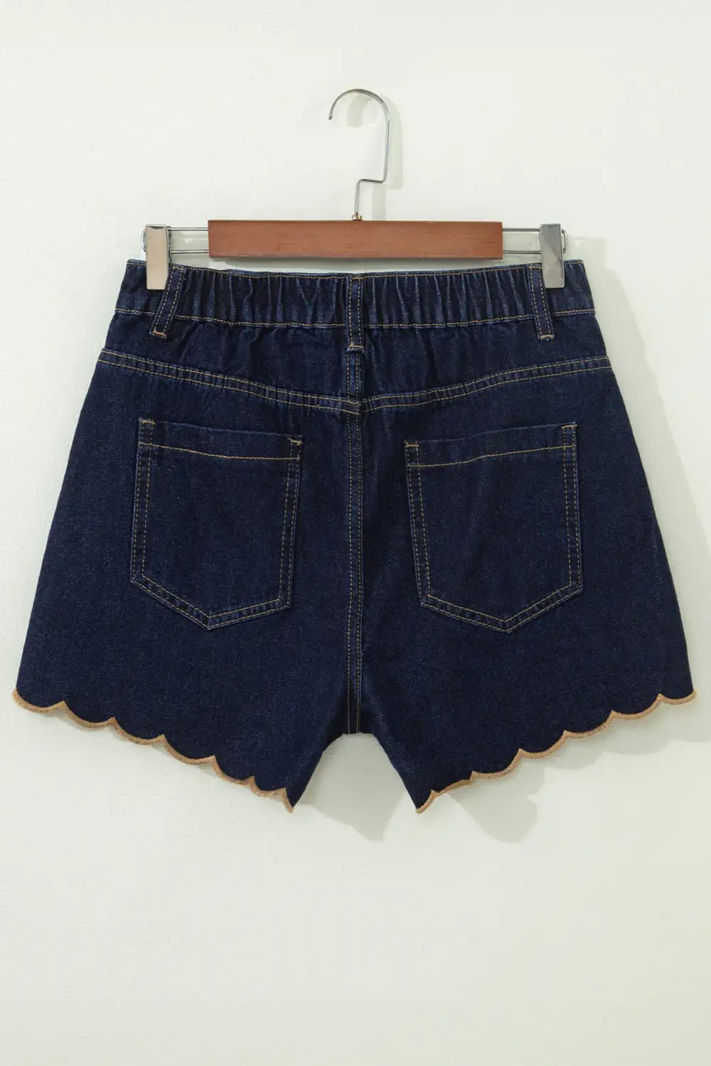 Embroidered High Waist Relaxed Fit Scalloped Denim Shorts