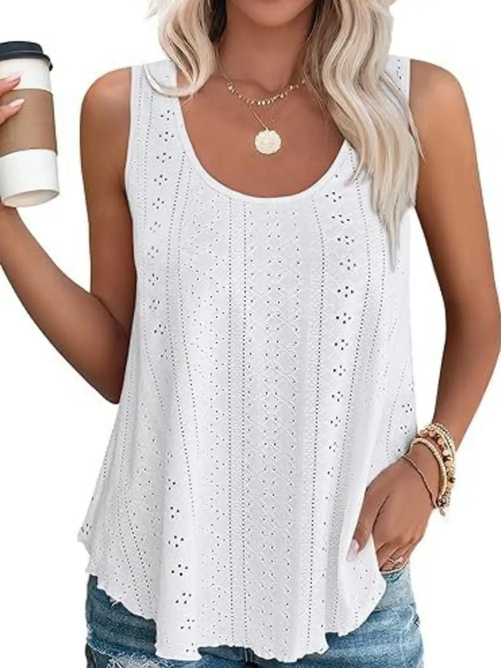 Scoop-Neck Eyelet Tank Top
