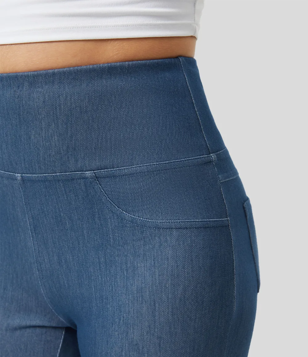 Magic High Waisted Back Pocket Stretchy Knit Denim Casual Flare Leggings