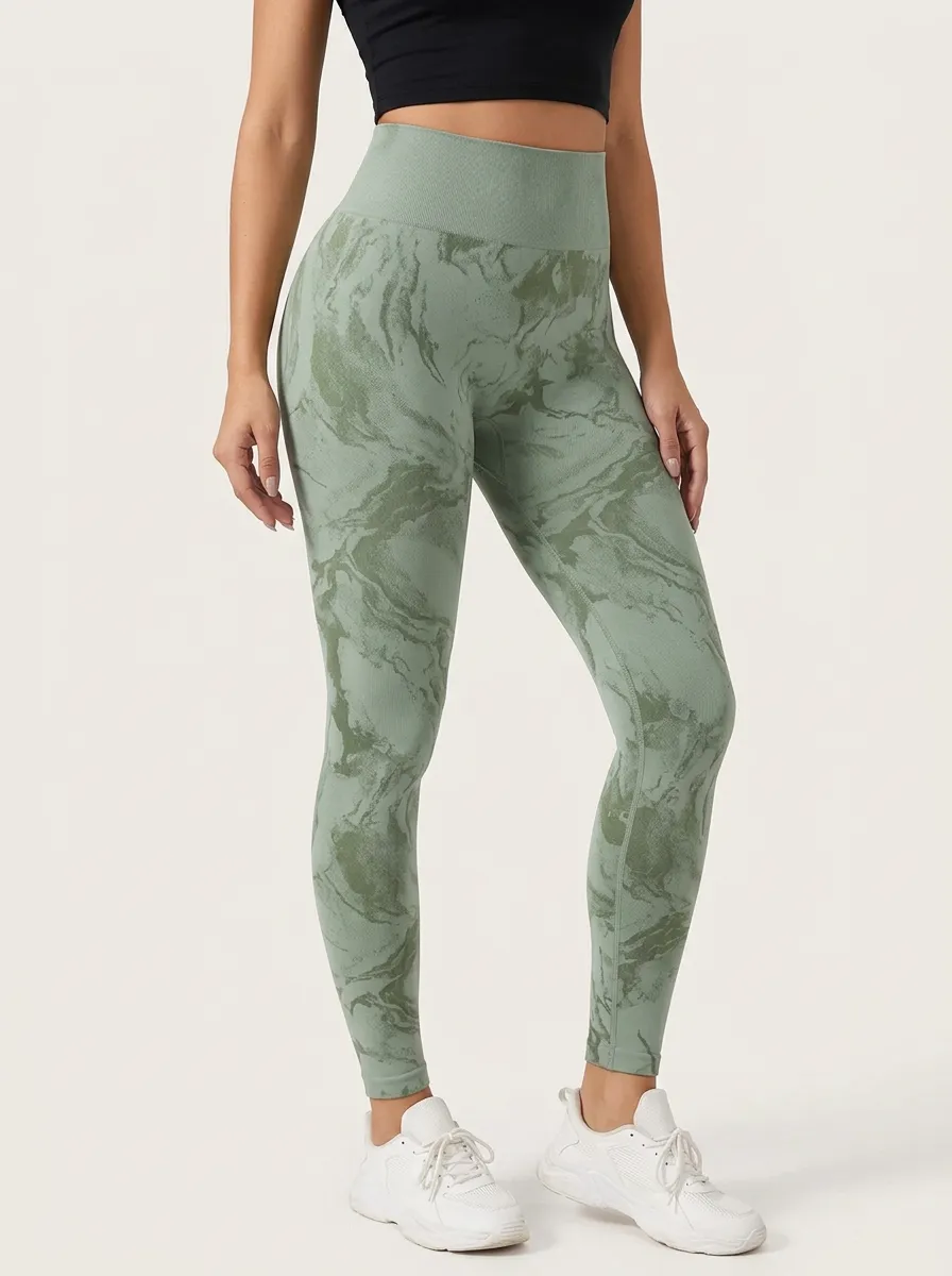 Women's Marble-Print Ankle-Length Seamless High-Rise Leggings