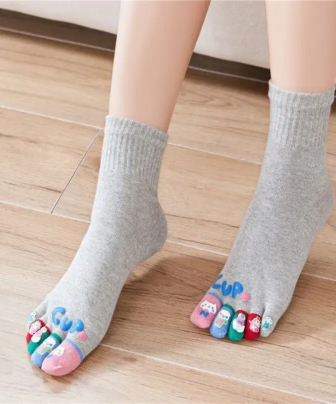 Boho Cartoon Cotton Mid Toe Socks