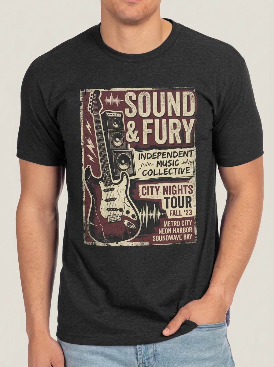 Men's Rock Music Lover Electric Guitar Sound & Fury Printed T-shirt