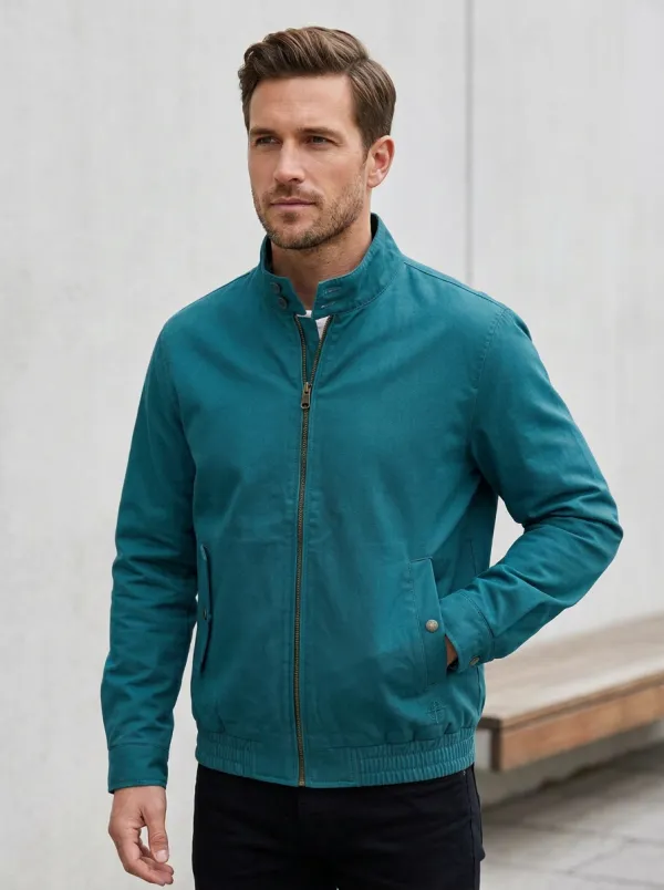 Men's Casual Minimalist Khaki Stand Collar Printed Jacket