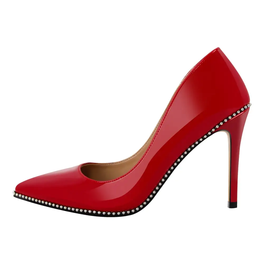 Rivet Pointed Toe Stiletto Slip On Pumps