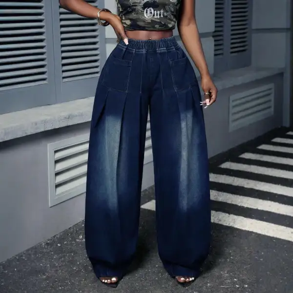 Women's High Waist Wide Leg Pleated Jeans