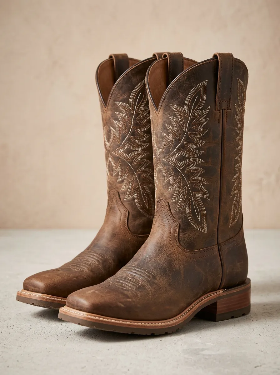 Men's Prairie Inspired Western Cowboy Embroidered Distressed Cowboy Boots