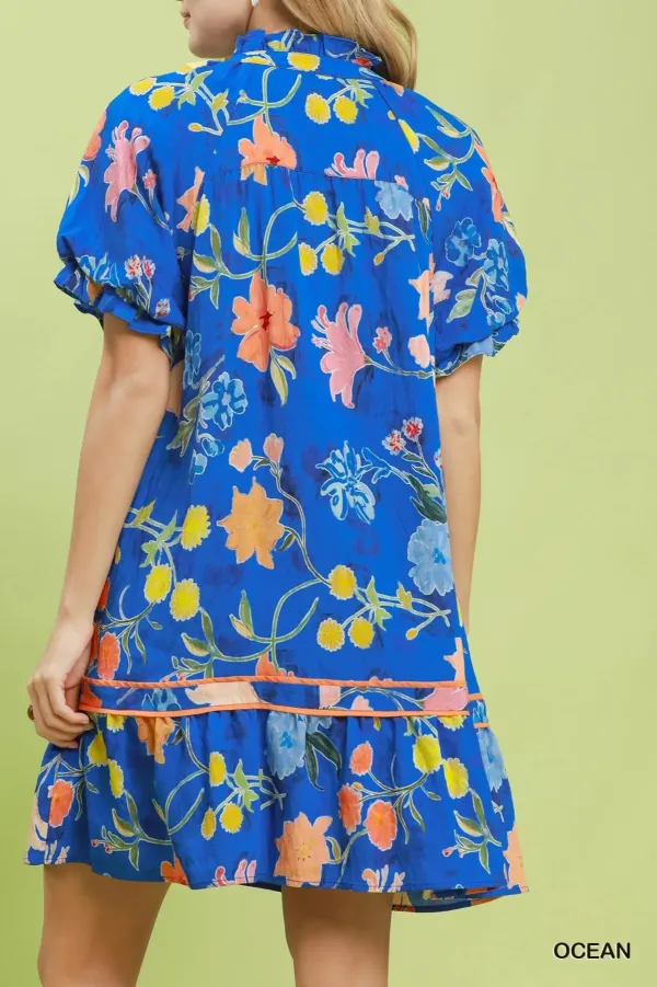 Floral Print Tiered Smocked Ruffle Hem Mini Dress