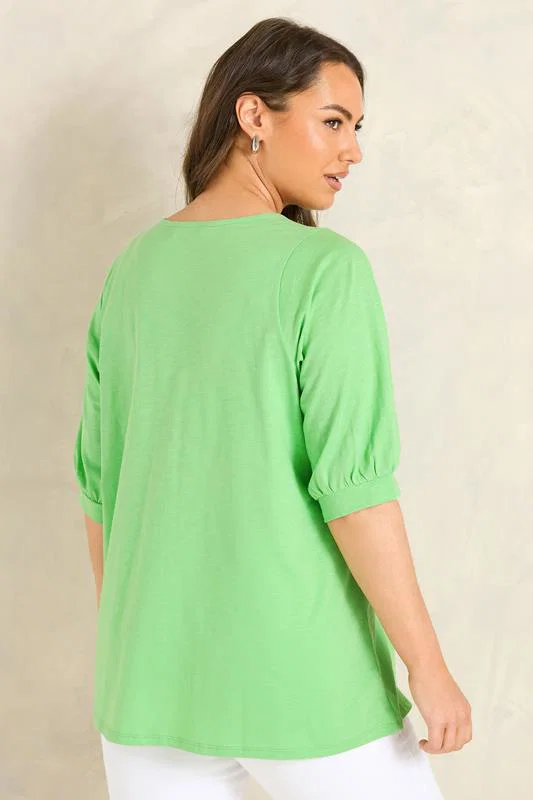 Green Short Sleeve Cotton Top detail 2