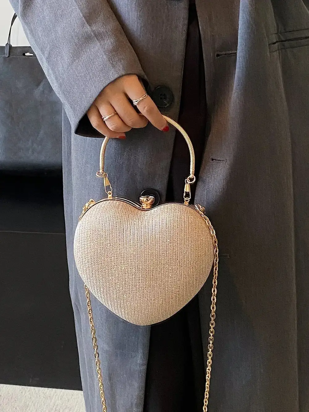 Glitter Bling Sequin Shiny Heart Shaped Rhinestone Evening Clutch Bag