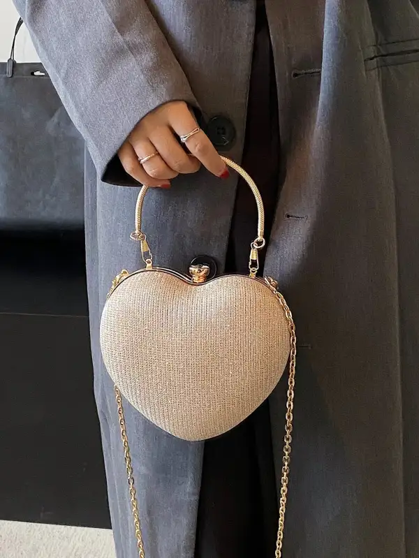 Glitter Bling Sequin Shiny Heart Shaped Rhinestone Evening Clutch Bag