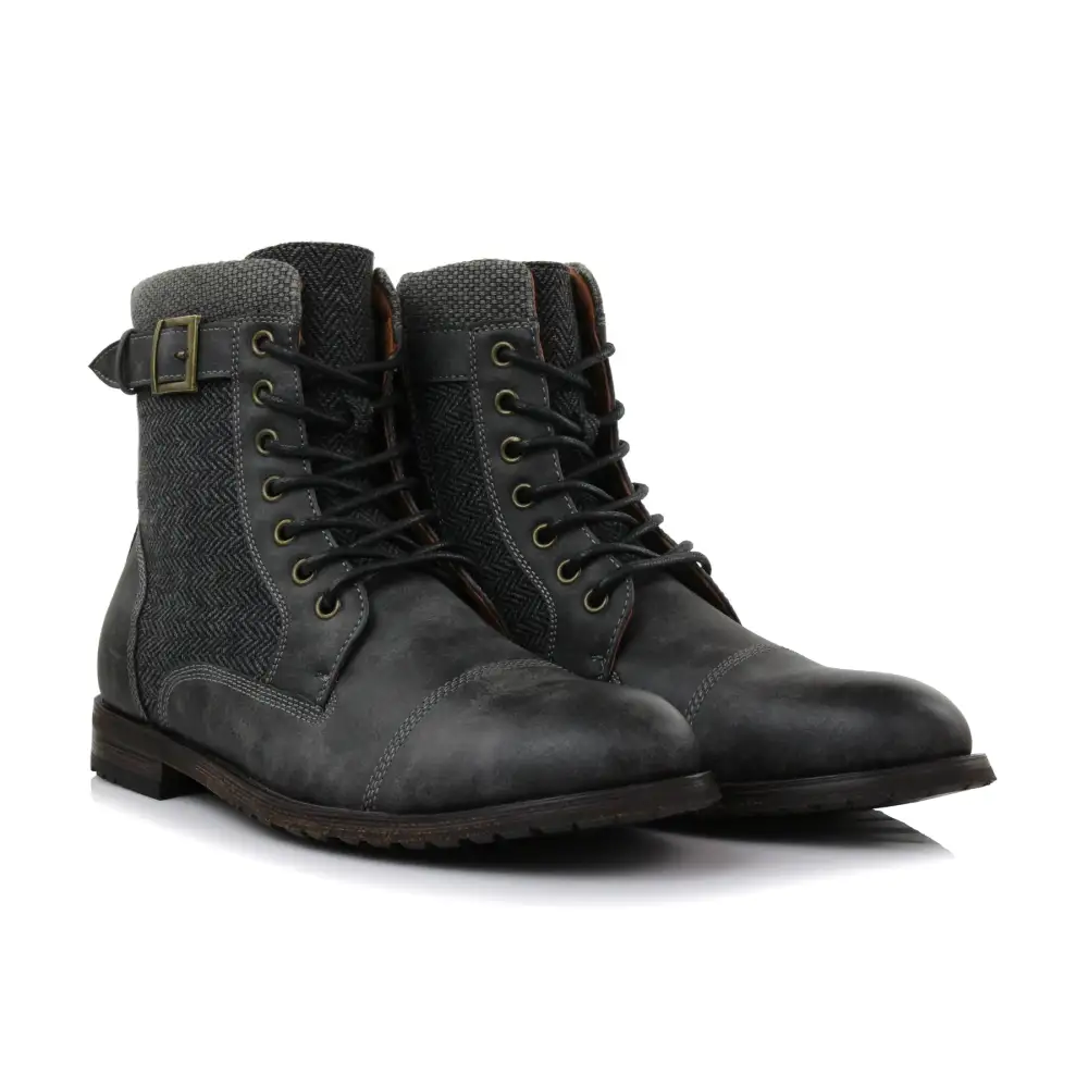 Classic Faux-Leather Lace-Up Zip-Up Combat Boots