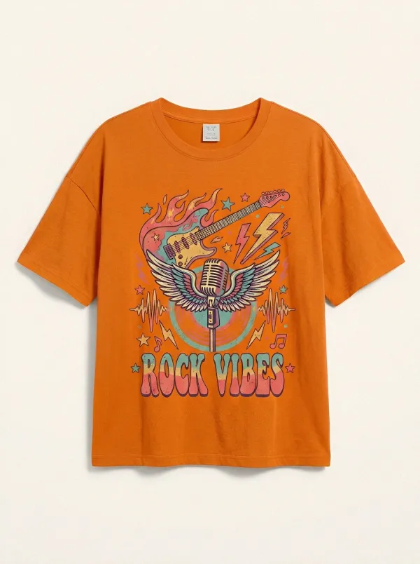 Unisex Rock Music Lover Guitar Microphone Printed T-shirt