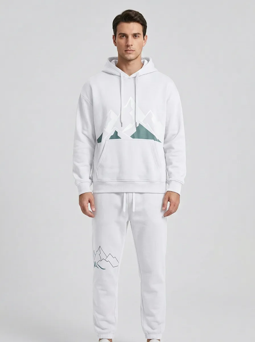 Men's Mountain Graphic Drawstring-Hood Jogger Set