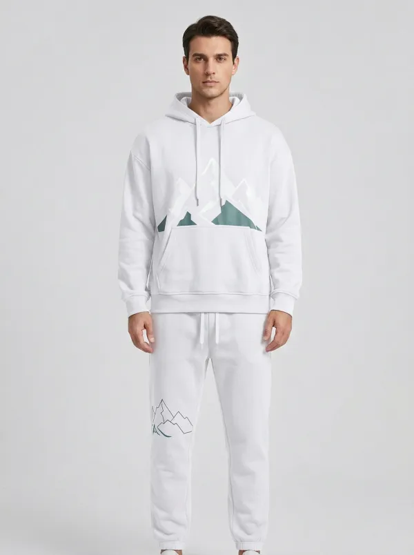 Men's Mountain Graphic Drawstring-Hood Jogger Set