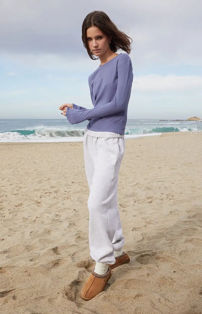 John Galt Blue Ainsley Long Sleeve Crop Top