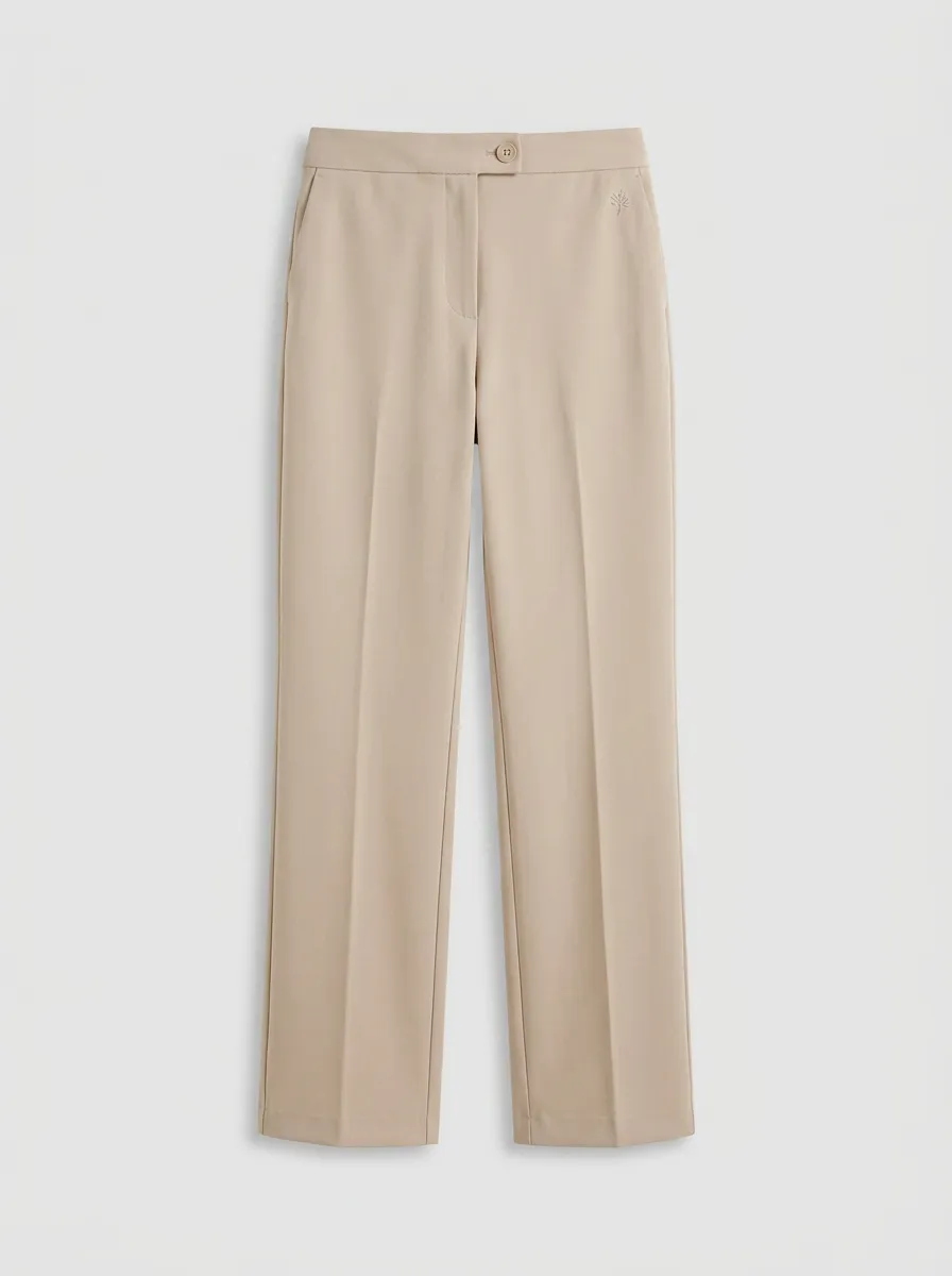 Women's Minimalist Tree Logo Embroidered Mid-Rise Straight Leg Trousers