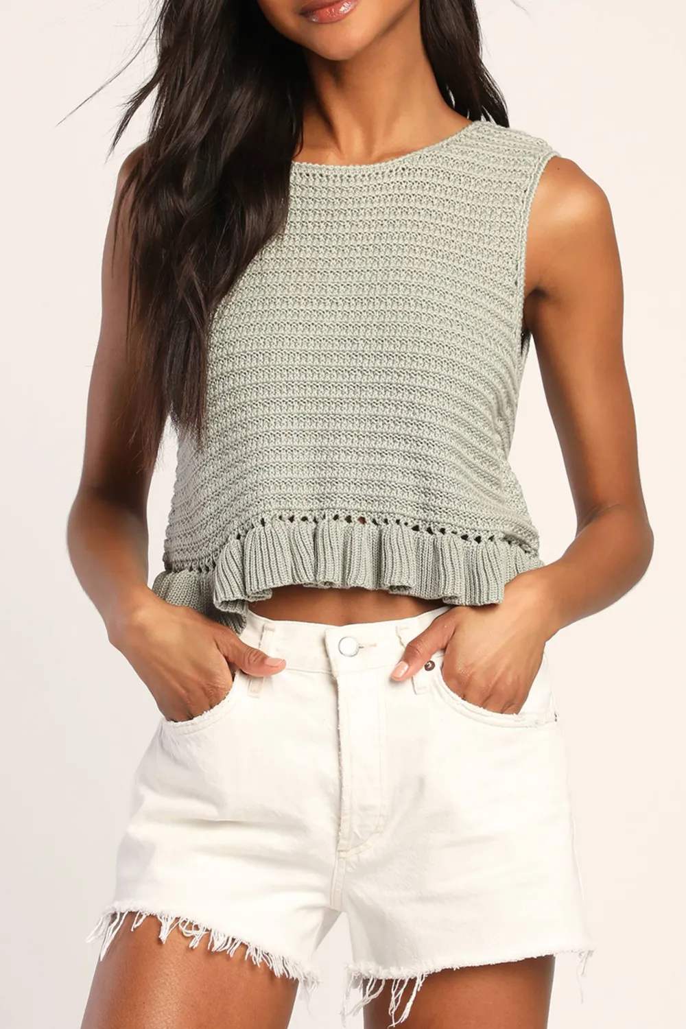 Cropped Ruffled Sweater Tank