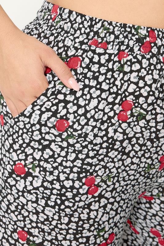 Black Leopard & Cherry Print Crinkle Beachwear Wide Leg Trousers detail 3