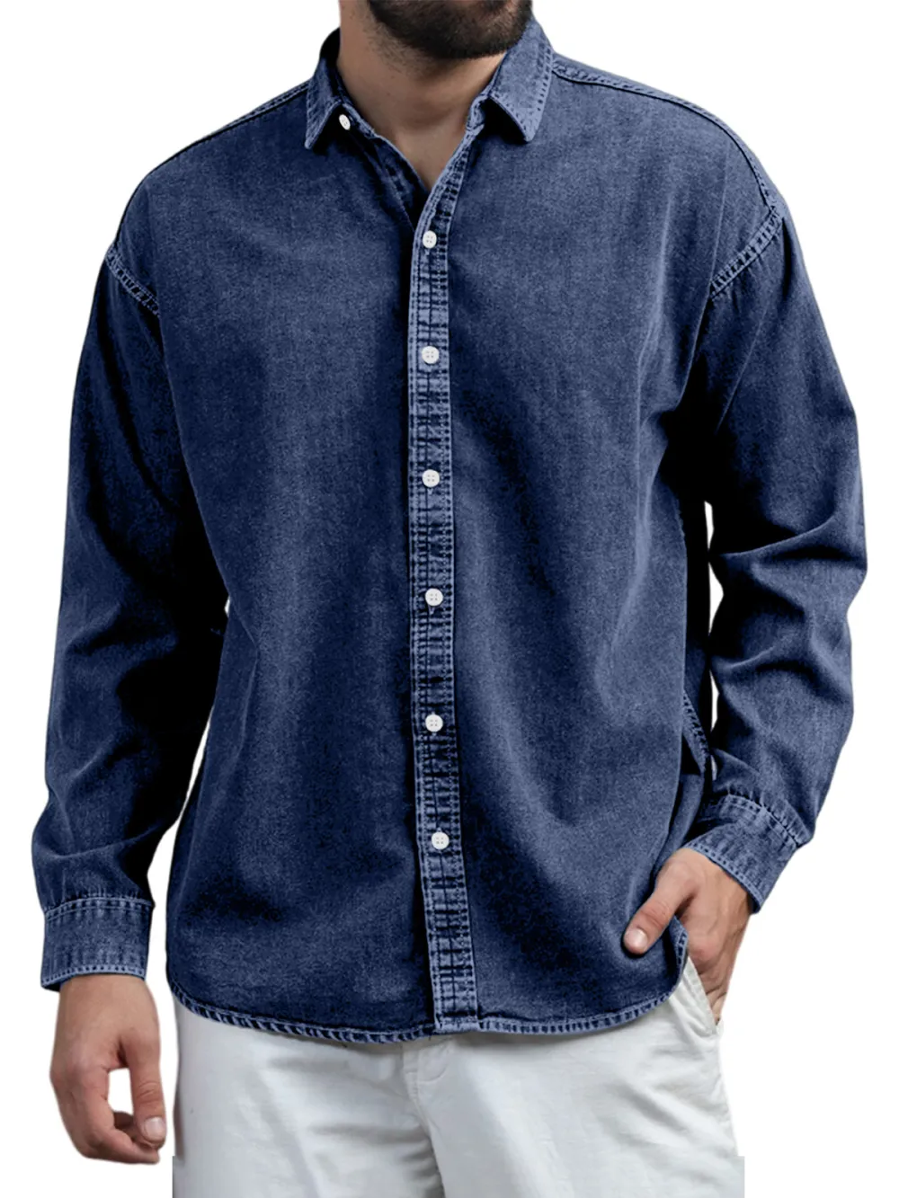 Structured Long Sleeve Open Collar Shirt