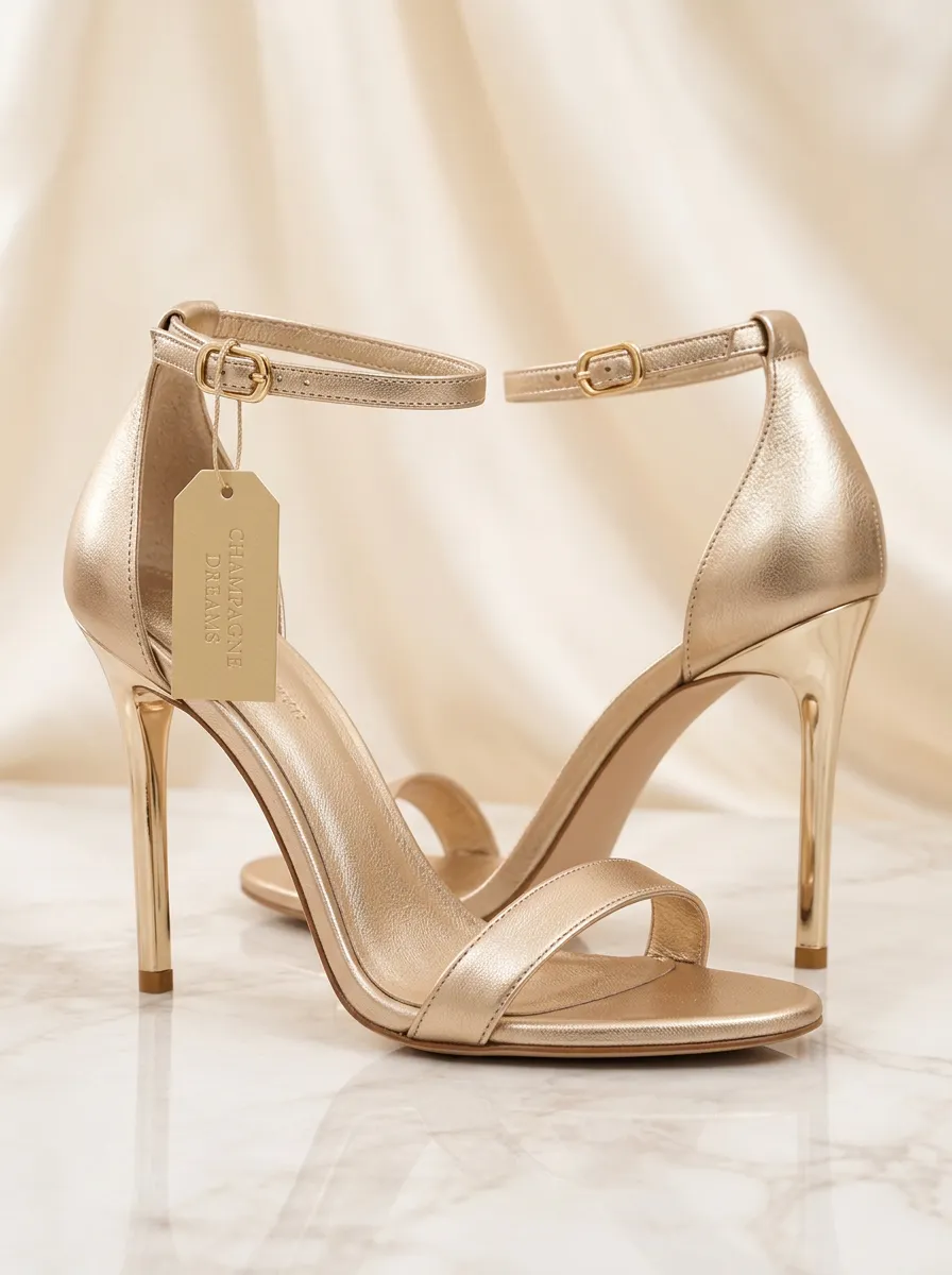 Buckle-Strap T-Strap Ankle-Strap Metallic-Look Women's Formal High Heels