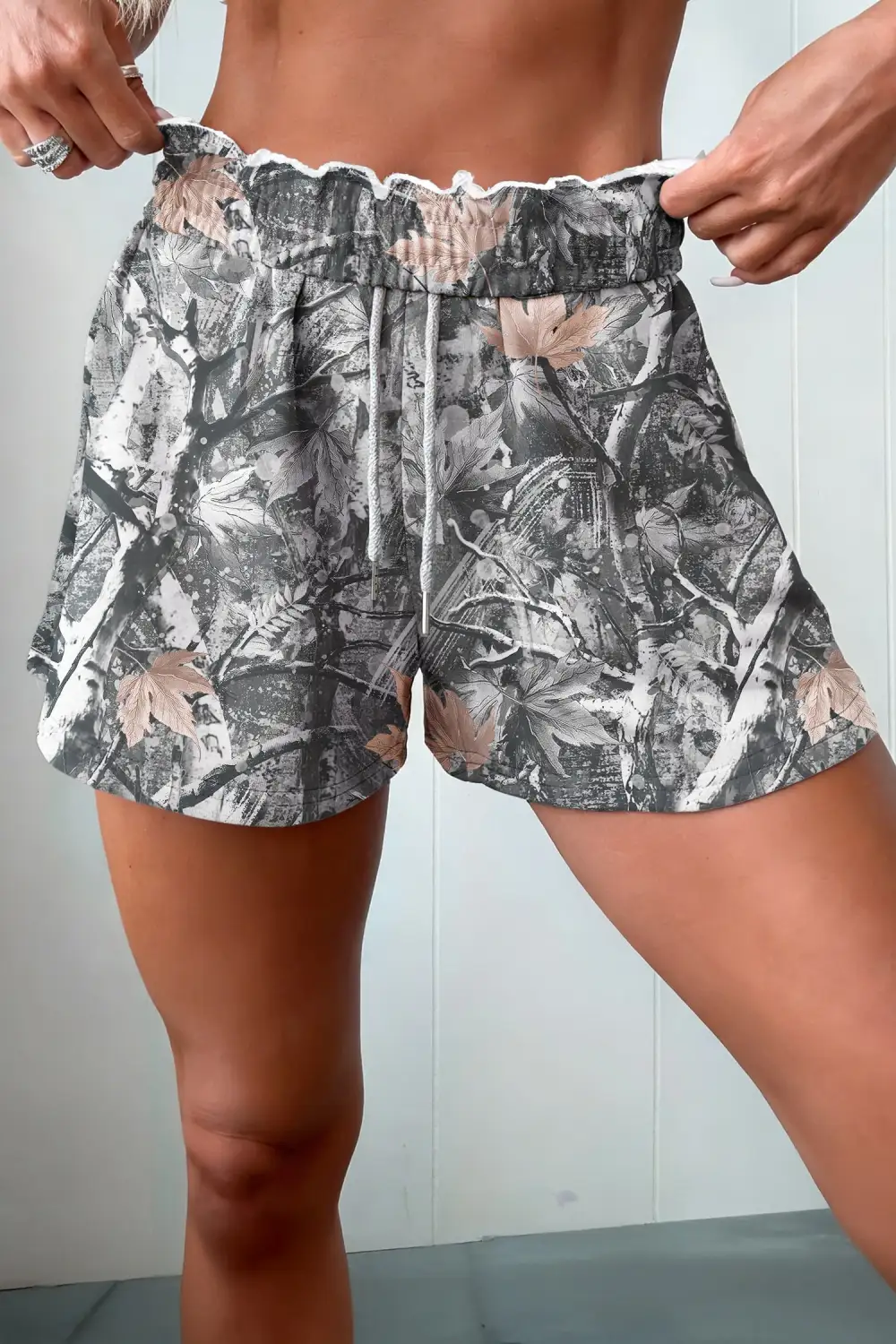 Camouflage Elastic Waist Drawstring Casual Shorts