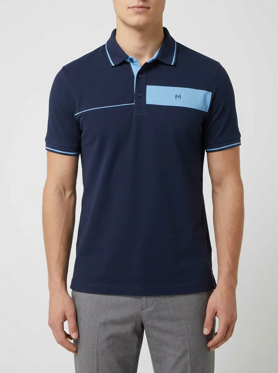 Men's Casual Sporty Navy Blue Colorblock M-Logo Printed Polo Shirt