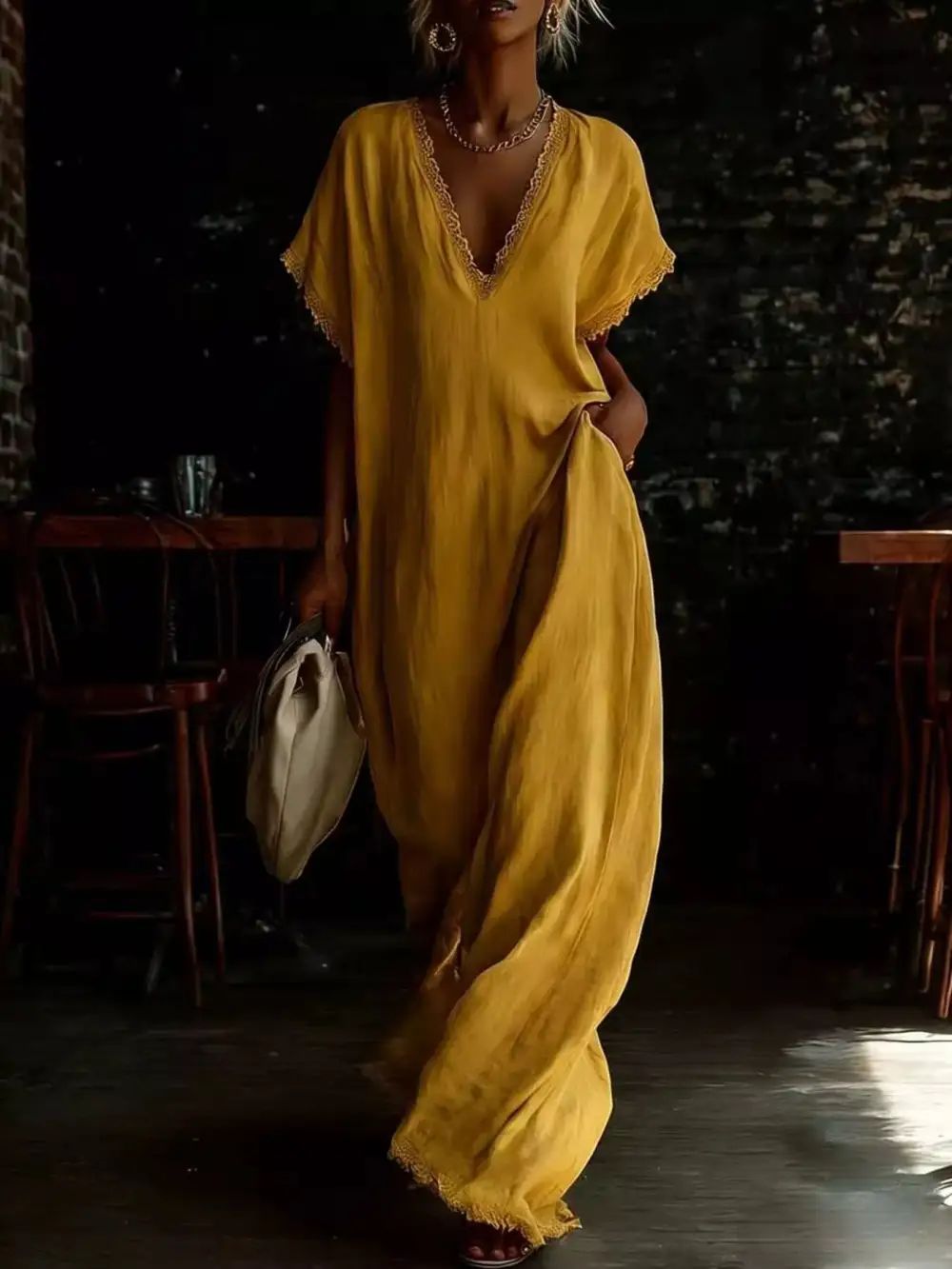 Full Size Lace Trim V Neck Maxi Dress Plus Size
