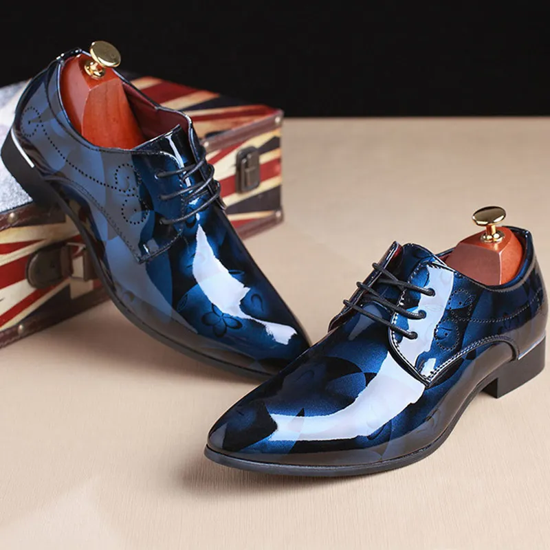 Men's Business Floral Pattern Strappy Leather Pointed Toe Dress Shoes