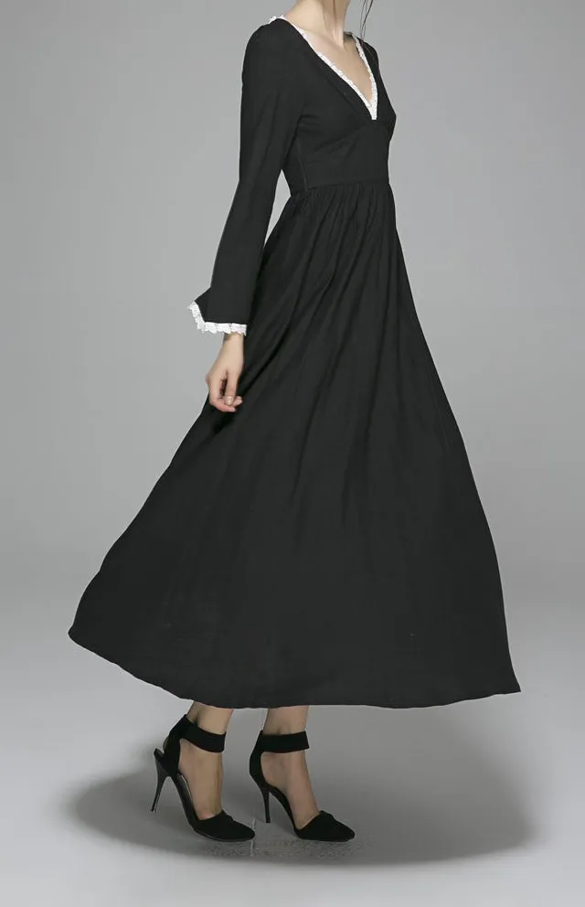 Refined Linen Blend Pleated Long Sleeve Maxi Dress