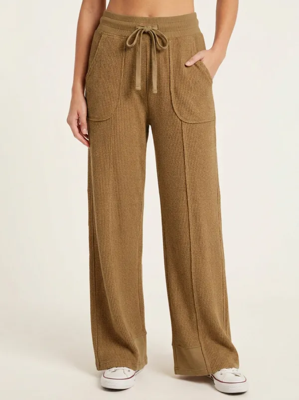 Women's Casual Lounge Waffle Knit Drawstring Wide Leg Pants
