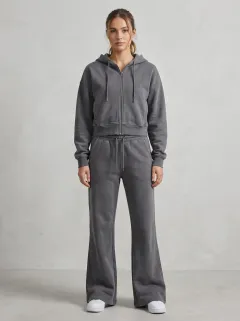 Women's Minimal Cropped Hooded Jacket and Flare Pants Active Set