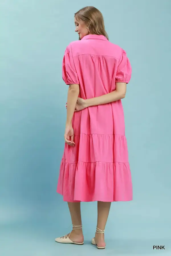 Solid Solid Tiered Midi Dress